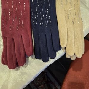 Elegant Women's Gloves Set - Red, Black, and Tan